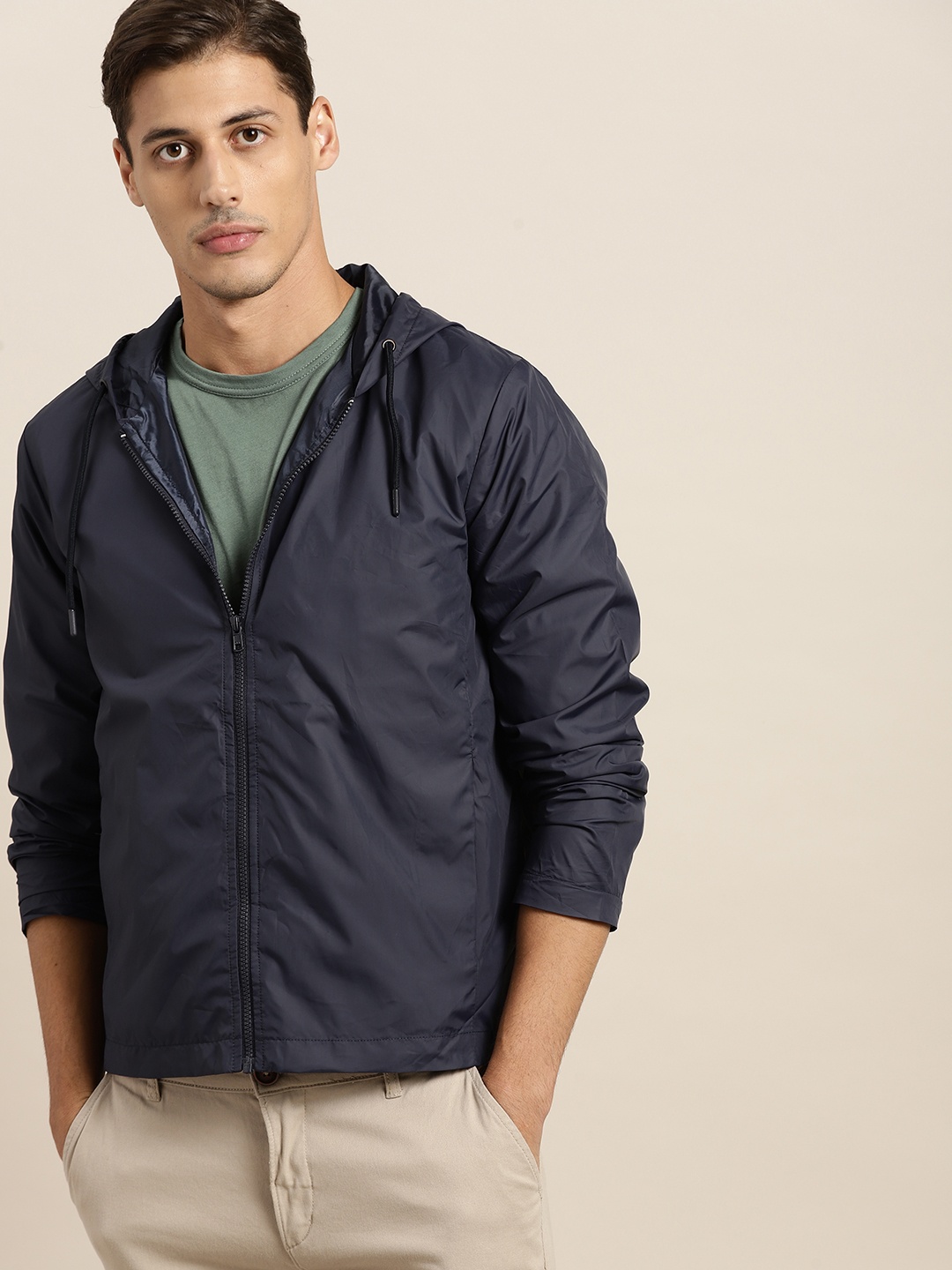 

INVICTUS Men Navy Blue Solid Hooded Tailored Jacket