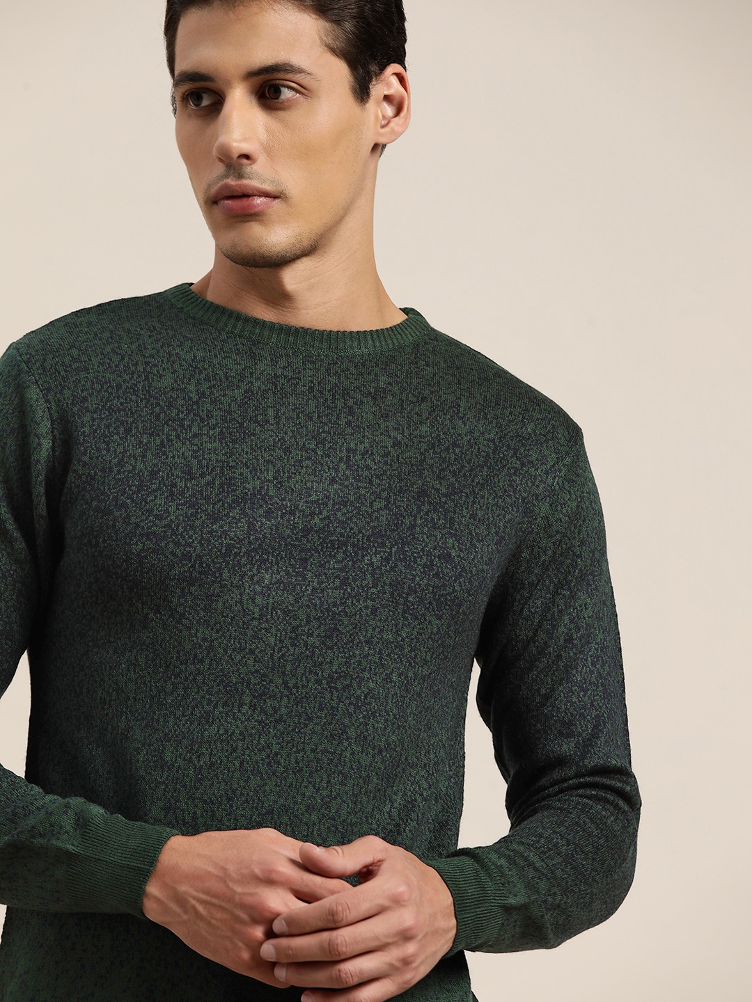 

INVICTUS Men Olive Green Acrylic Speckled Pullover