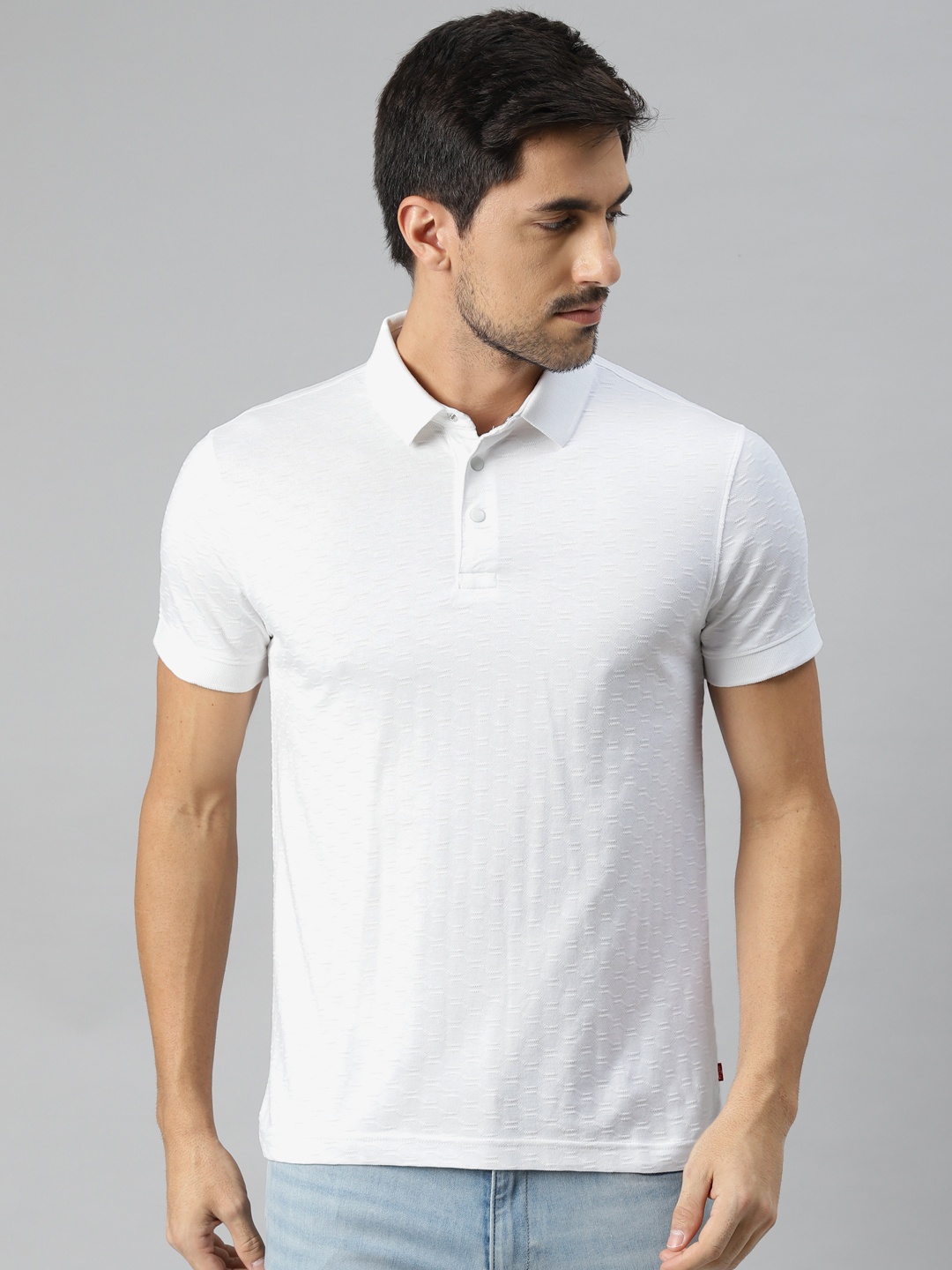 

Levis Men White Pure Cotton Polo Collar T-shirt