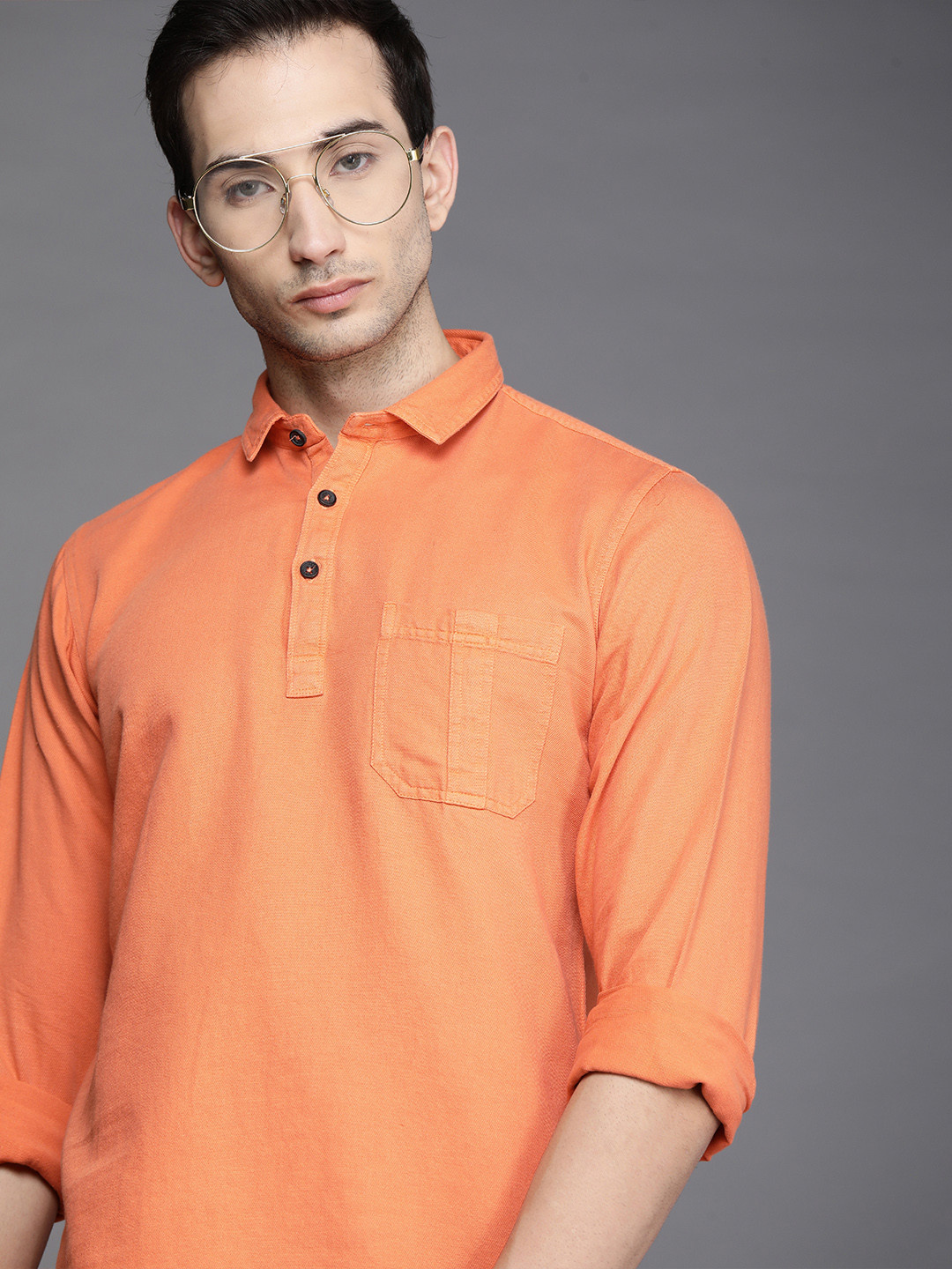 

Ethnix by Raymond Men Orange Chest Pocket Kurta