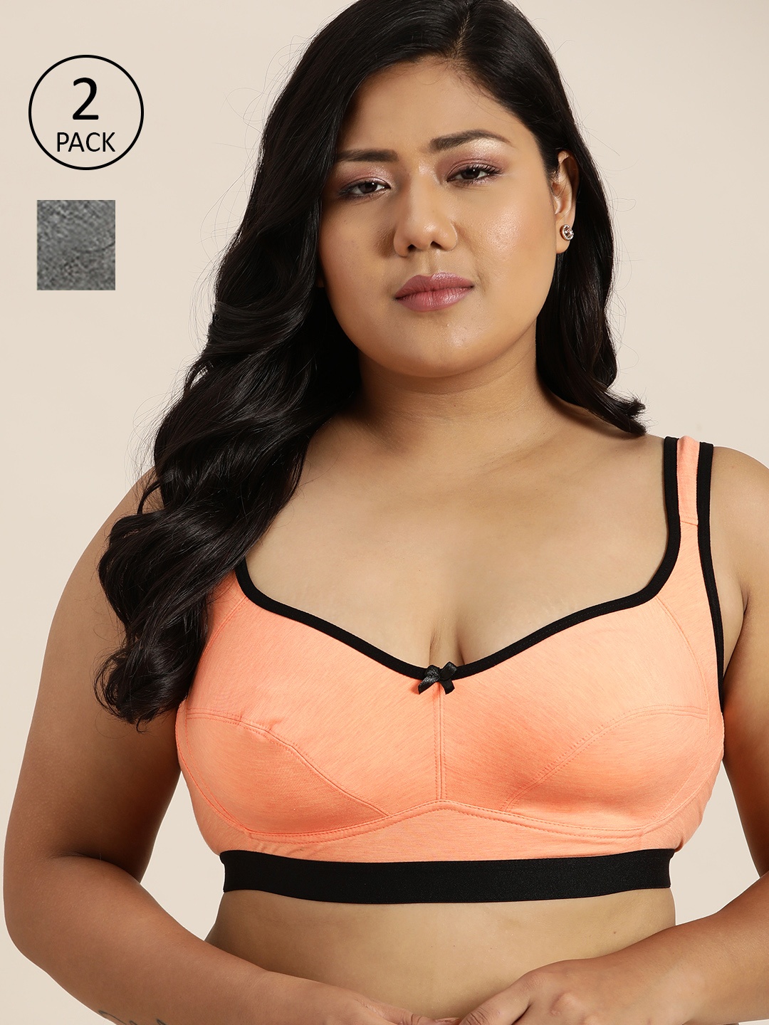 

Sztori Plus Size Pack of 2 Solid Medium Coverage Everyday Bra, Coral