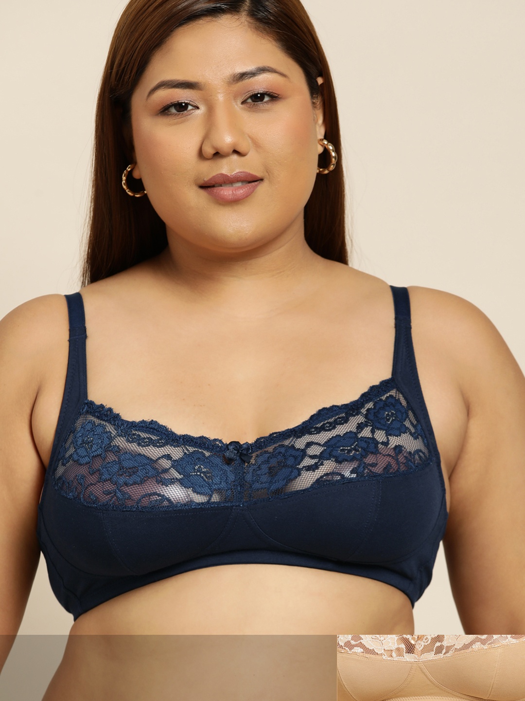 

Sztori Plus Size Pack of 2 Lace Inserts Everyday Bras, Navy blue