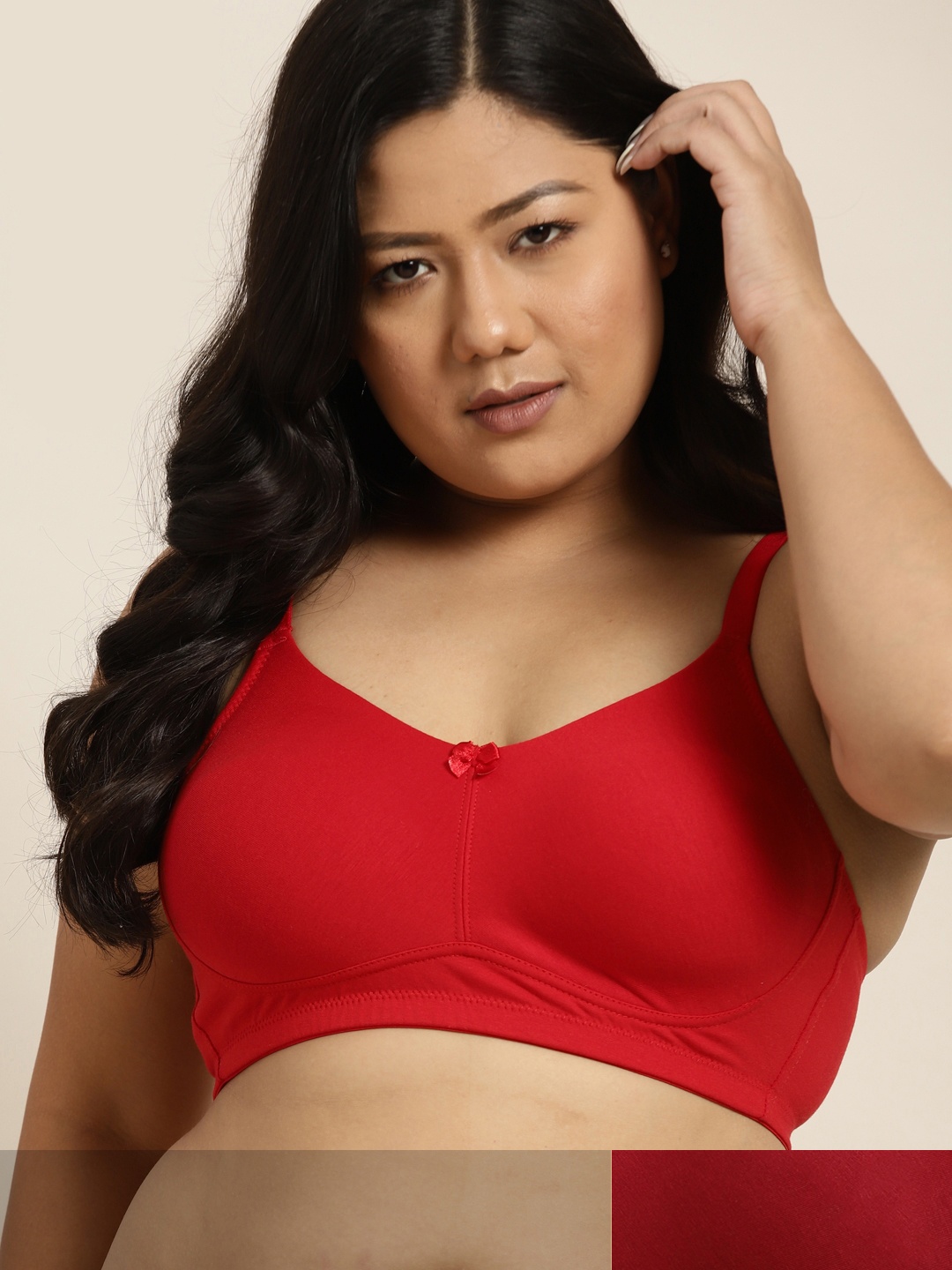 

Sztori Plus Size Set Of 2 Solid T-shirt Bra, Red