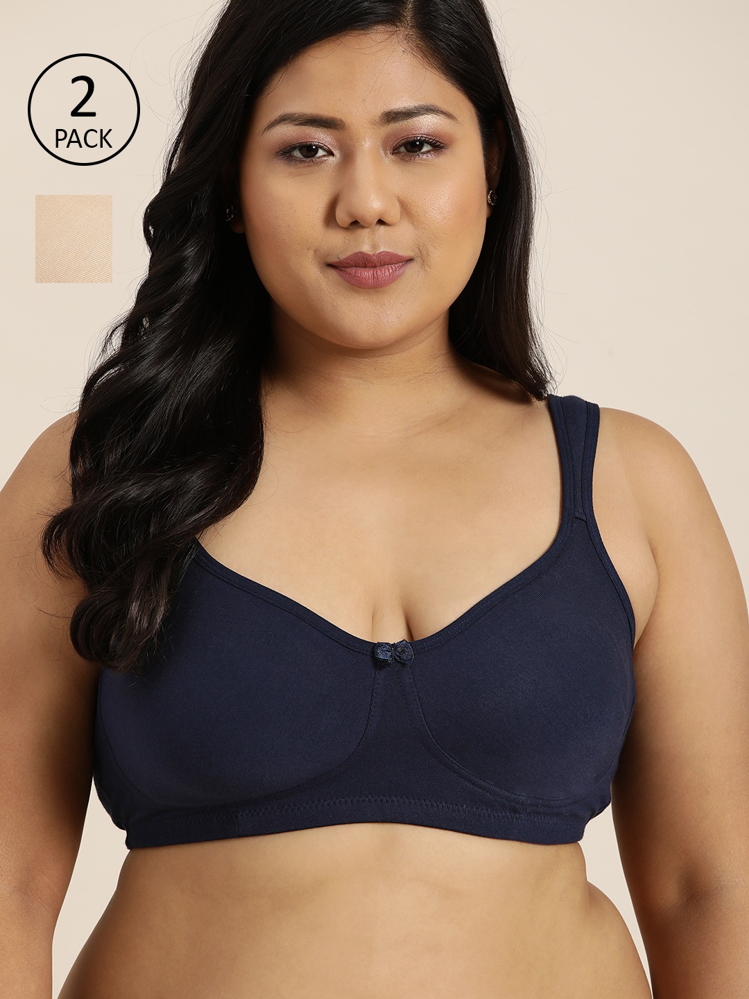 

Sztori Plus Size Pack of 2 Solid T-shirt Bras - Full Coverage, Navy blue