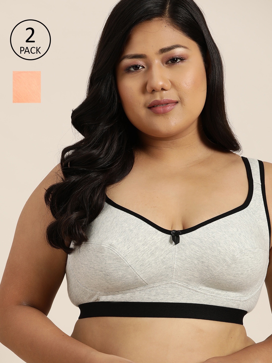 

Sztori Plus Size Pack of 2 Full Coverage Everyday Bra, Grey