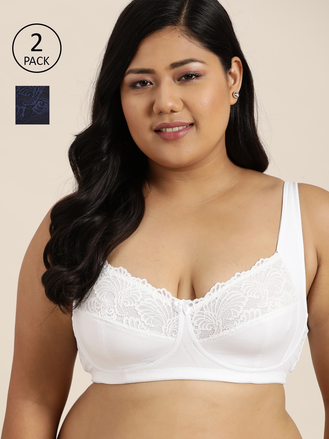 

Sztori Plus Size Pack of 2 Floral Everyday Medium Coverage Bra, Navy blue