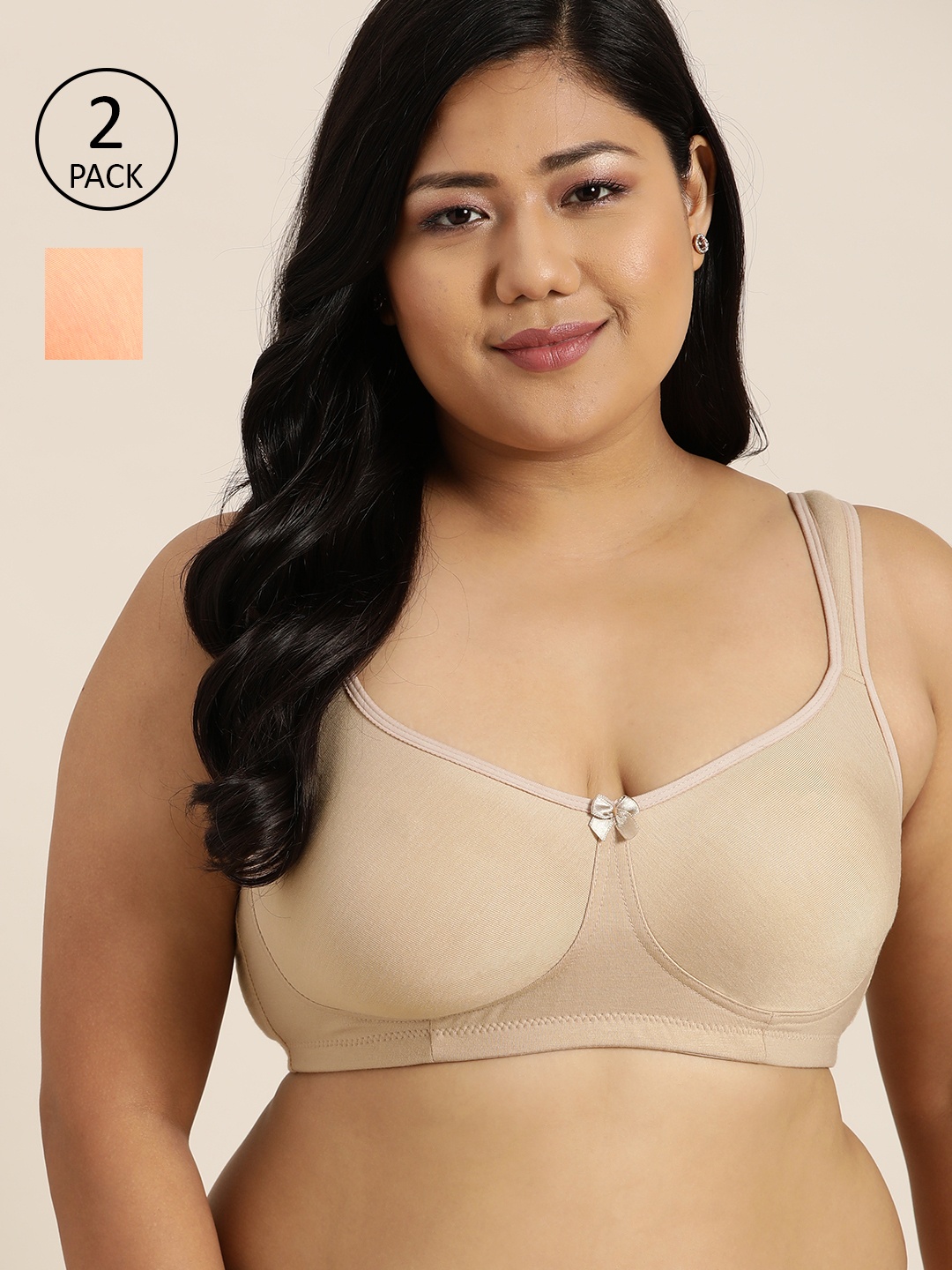 

Sztori Plus Size Pack of 2 Solid T-shirt Bras - Full Coverage, Beige