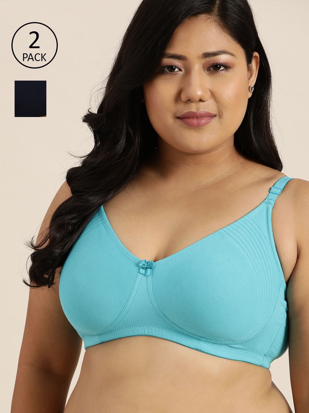 

Sztori Plus Size Pack of 2 Solid Full Coverage Everyday Bras, Blue