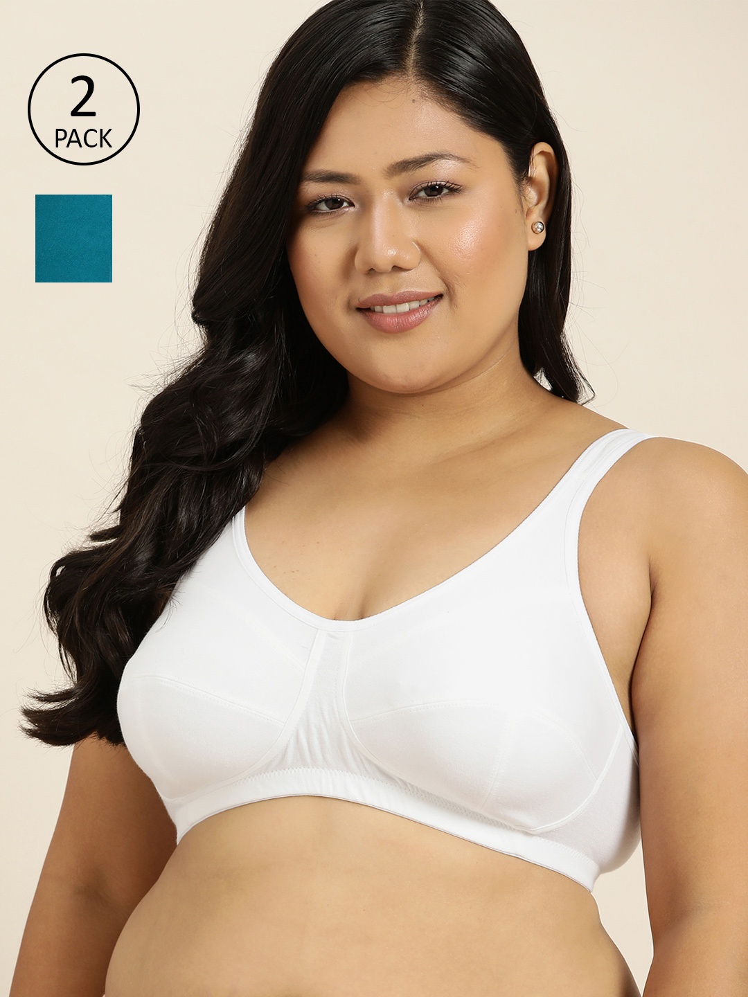 

Sztori Plus Size Set Of 2 Solid Everyday Bra, White