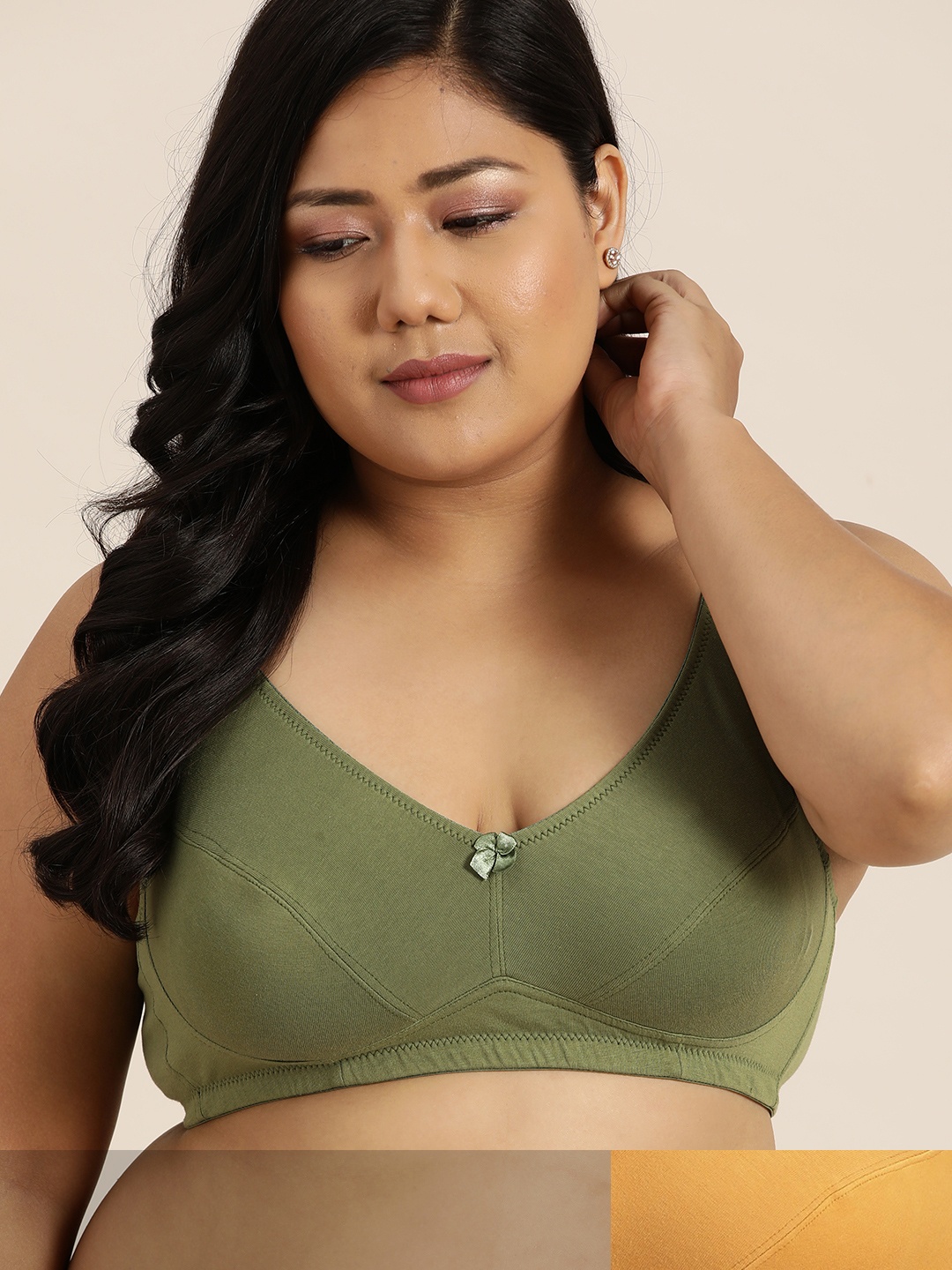

Sztori Plus Size Pack of 2 Solid Everyday Bras - Full Coverage, Olive