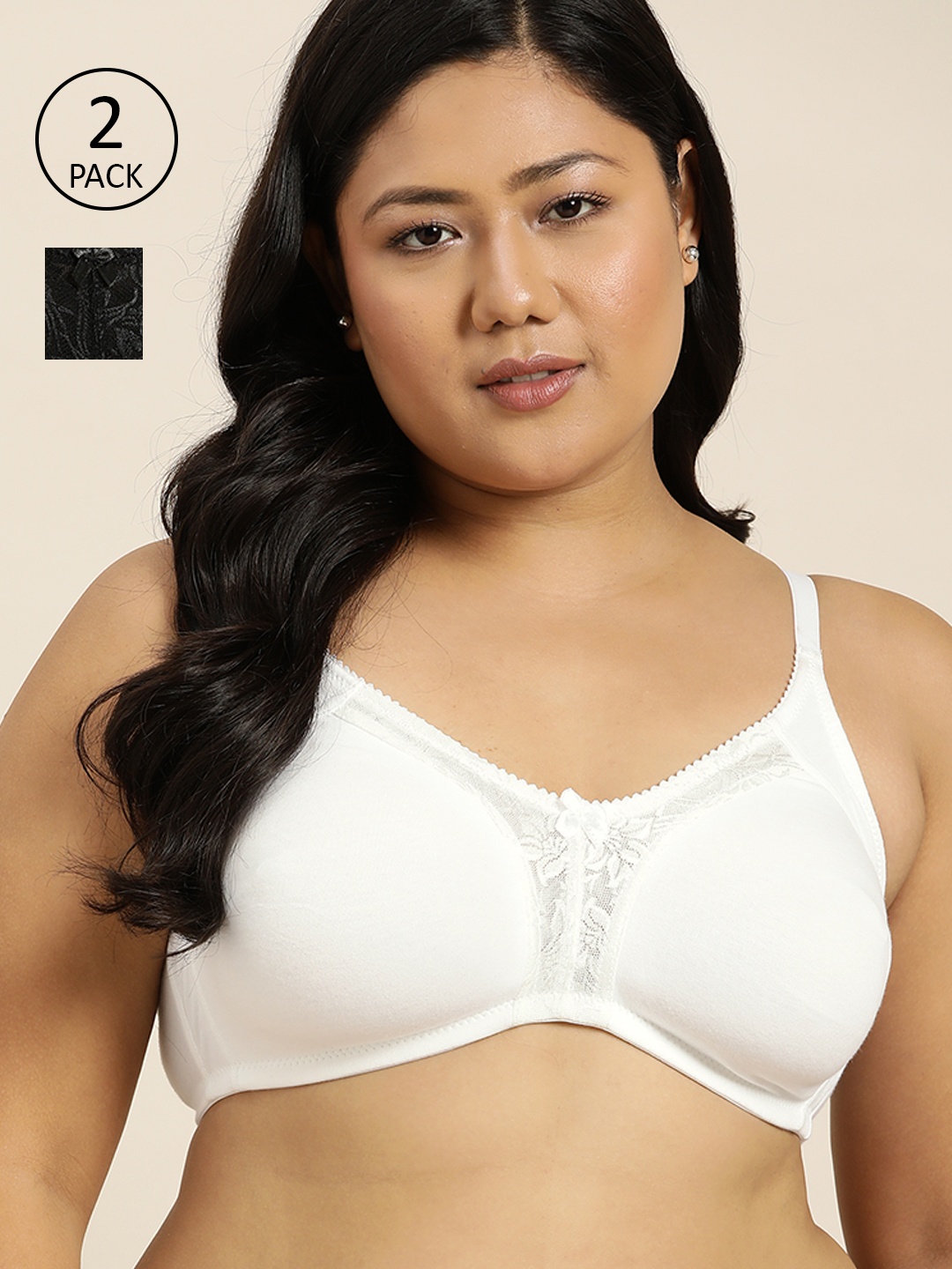 

Sztori Plus Size Set Of 2 Solid T-shirt Bra, White