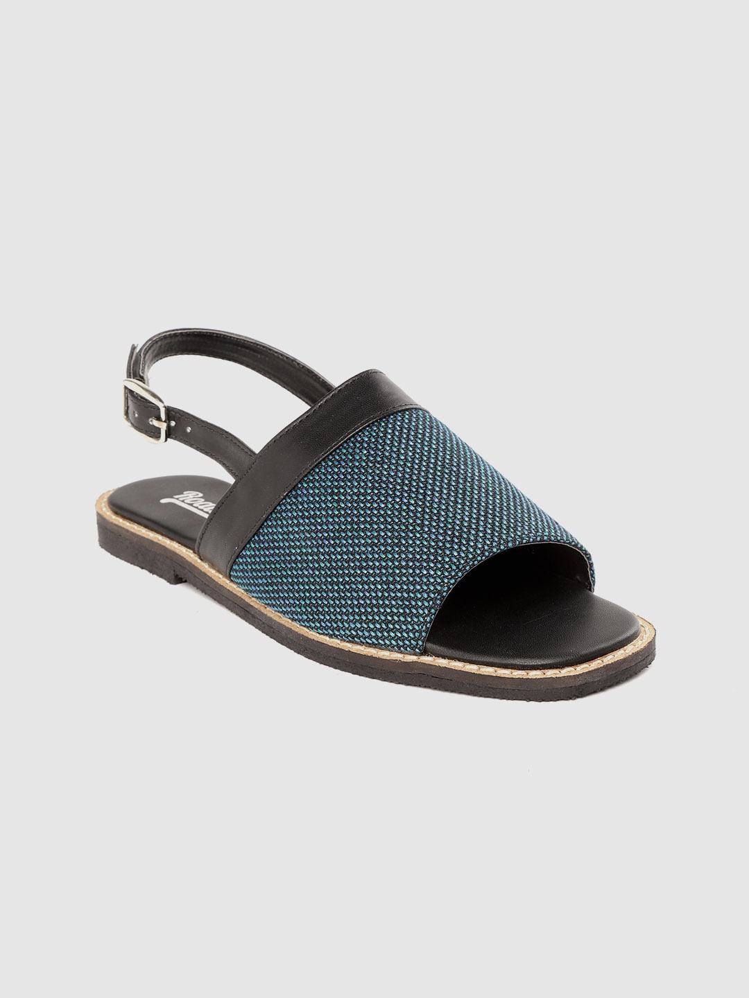 

Roadster Women Blue & Black Woven Design Open Toe Flats