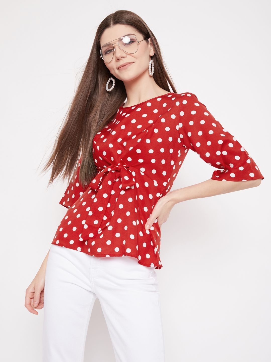 

Uptownie Lite Red Crepe Cinched Waist Top