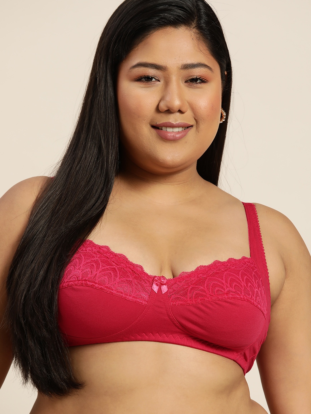

Sztori Plus Size Coral Pink Floral Lace Bra