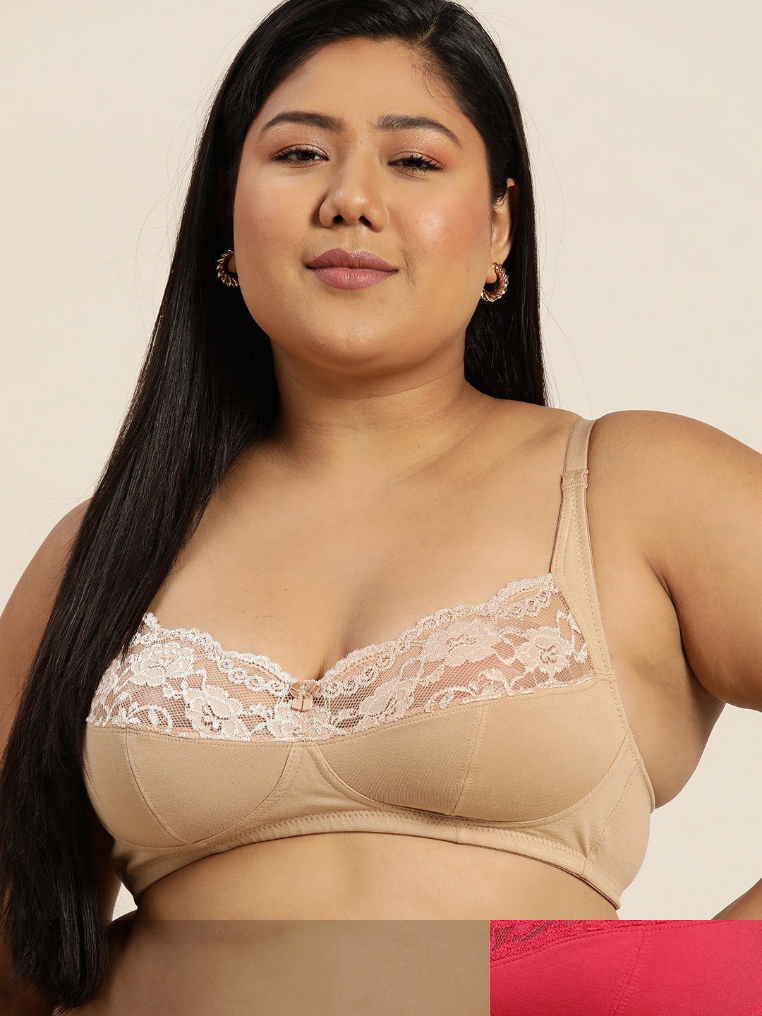 

Sztori Plus Size Pack of 2 Lace Bras, Beige