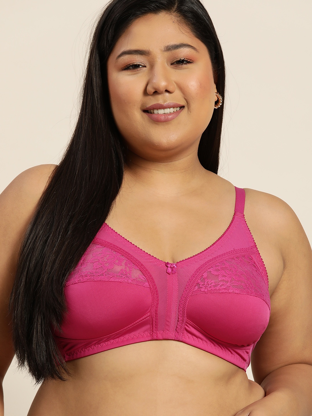 

Sztori Plus Size Fuchsia Floral Lace Bra