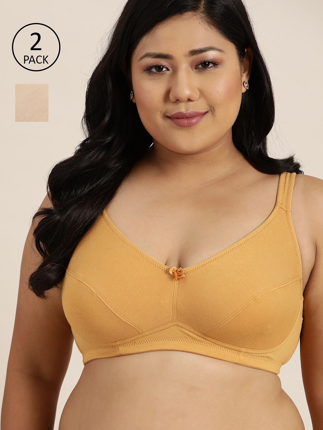 

Sztori Plus Size Pack of 2 Solid Everyday Bras - Full Coverage, Mustard