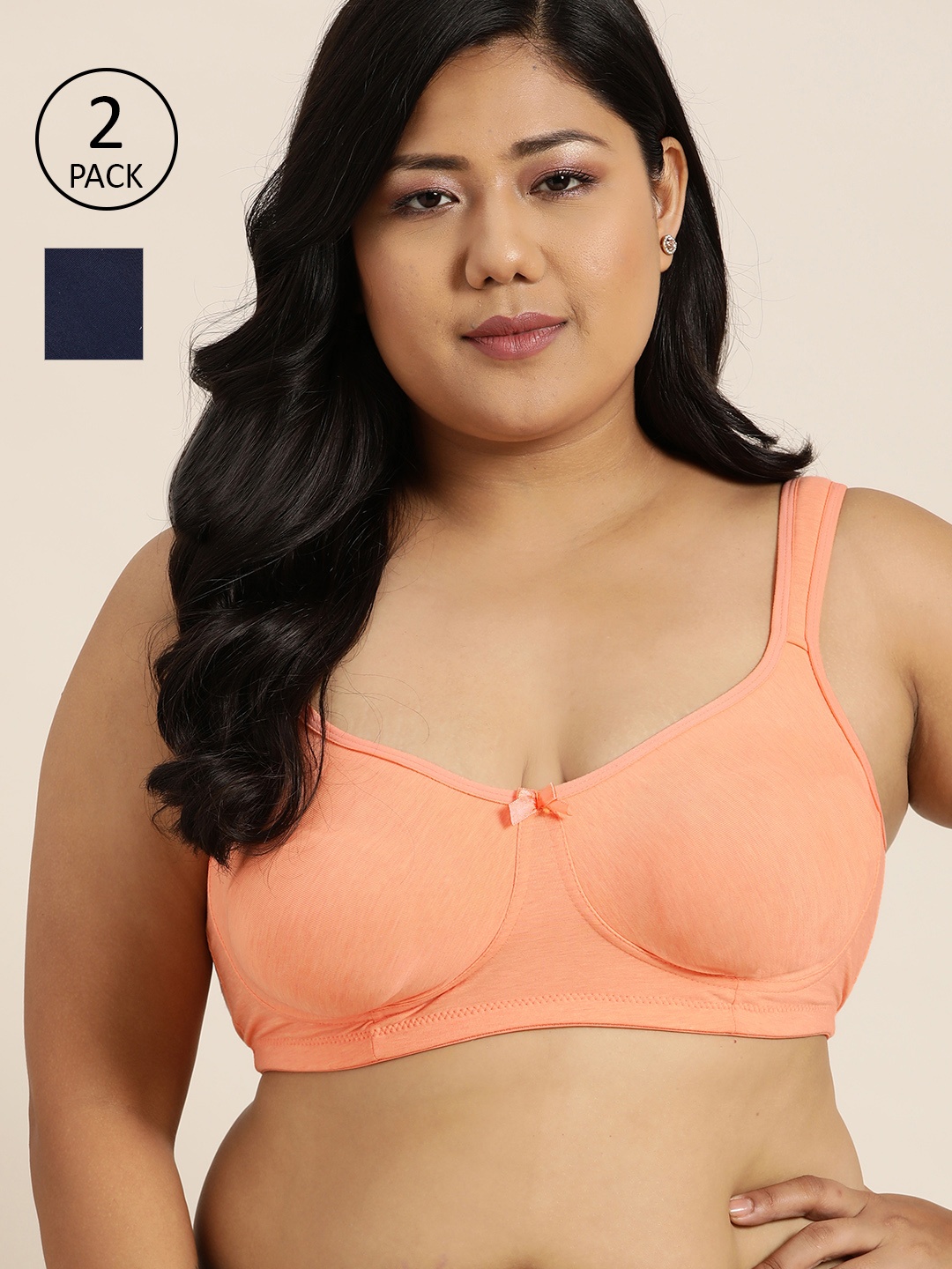 

Sztori Plus Size Pack of 2 Solid T-shirt Bras - Full Coverage, Coral