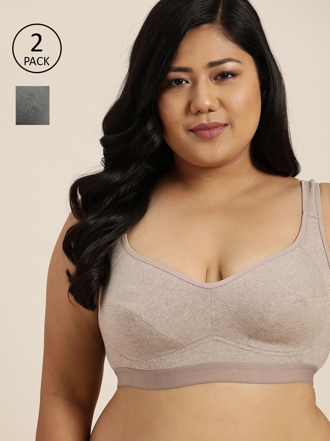 

Sztori Plus Size Pack of 2 Medium Coverage Everyday Bra, Taupe