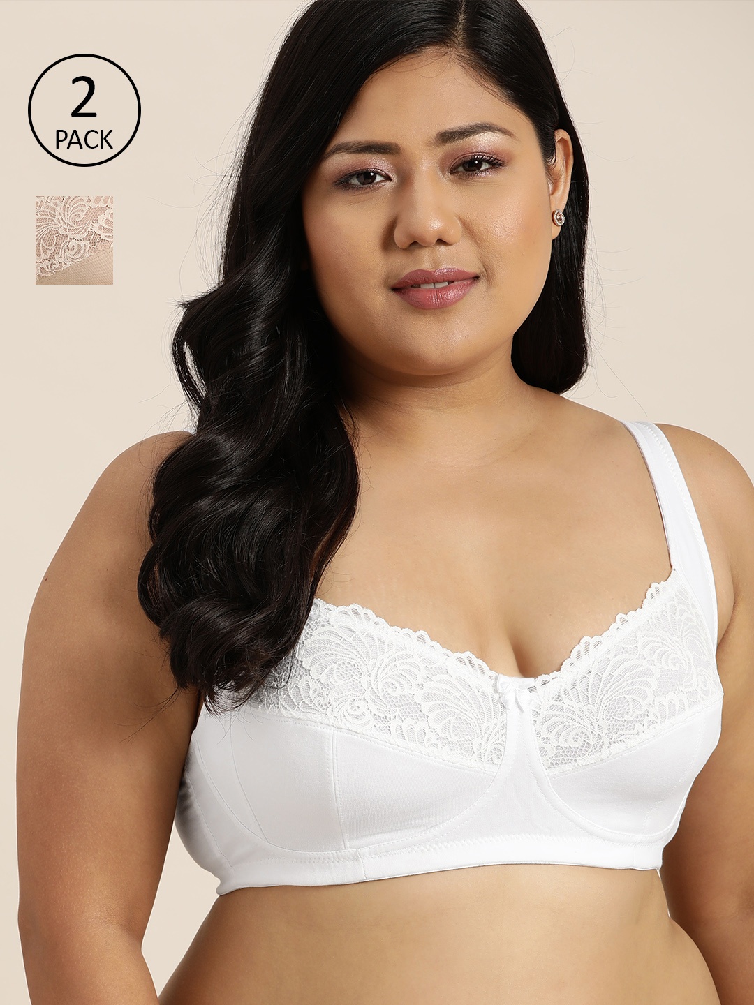

Sztori Plus Size Pack of 2 Floral Lace Everyday Bras Medium Coverage, White