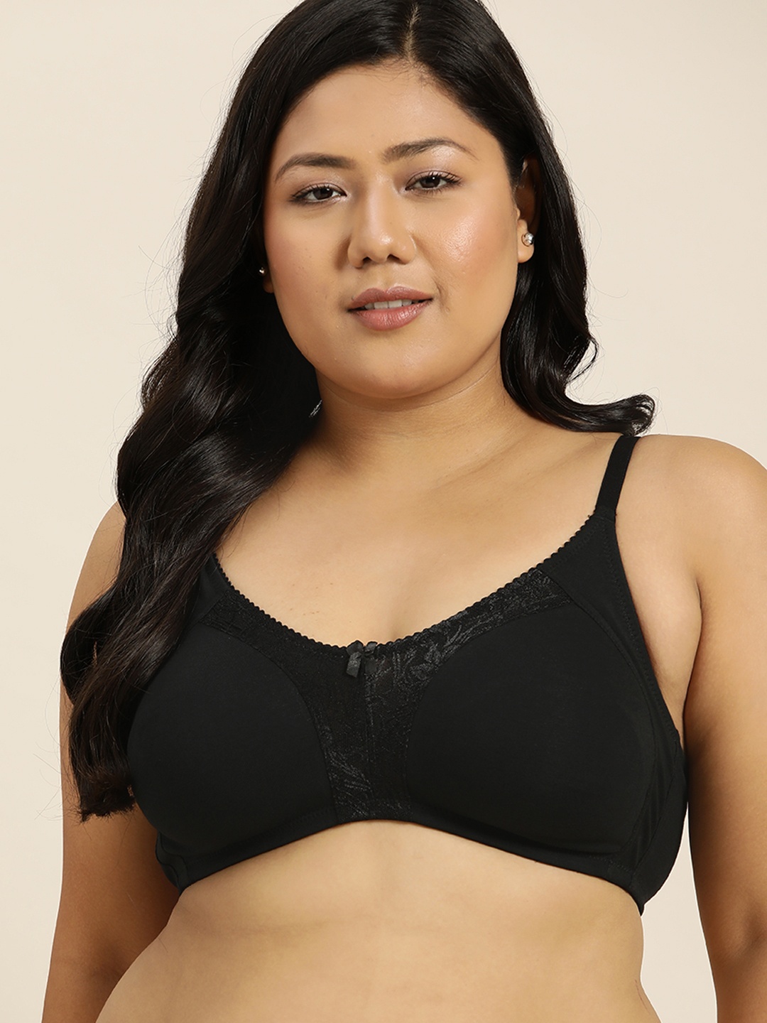 

Sztori Plus Size Black Solid T-shirt Bra