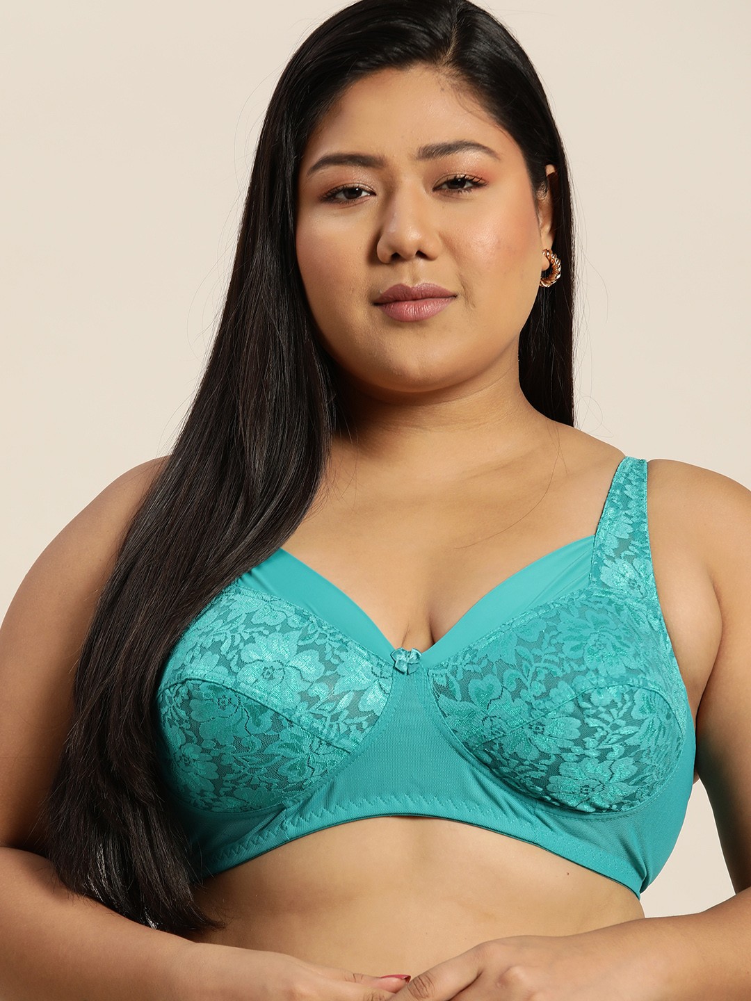 

Sztori Plus Size Sea Green Floral Bra