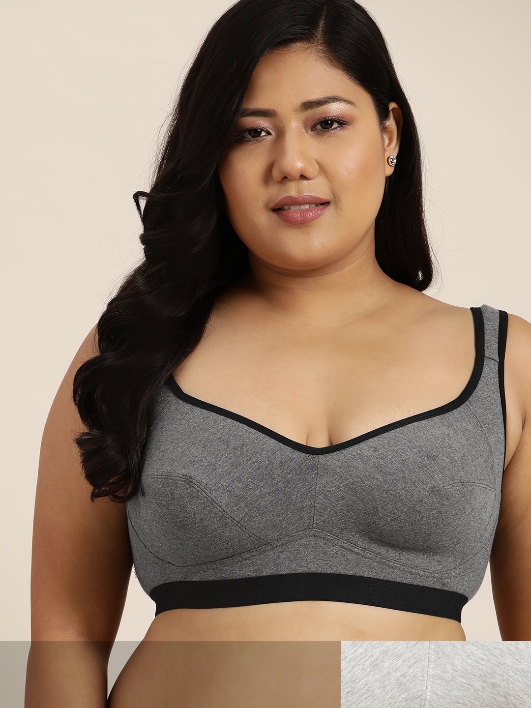 

Sztori Plus Size Pack of 2 Solid Everyday Bras Medium Coverage, Grey melange