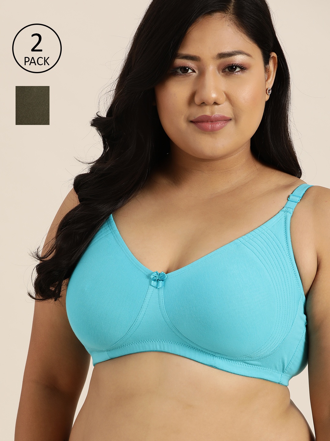 

Sztori Plus Size Pack of 2 Solid Full Coverage T-Shirt Bra, Blue