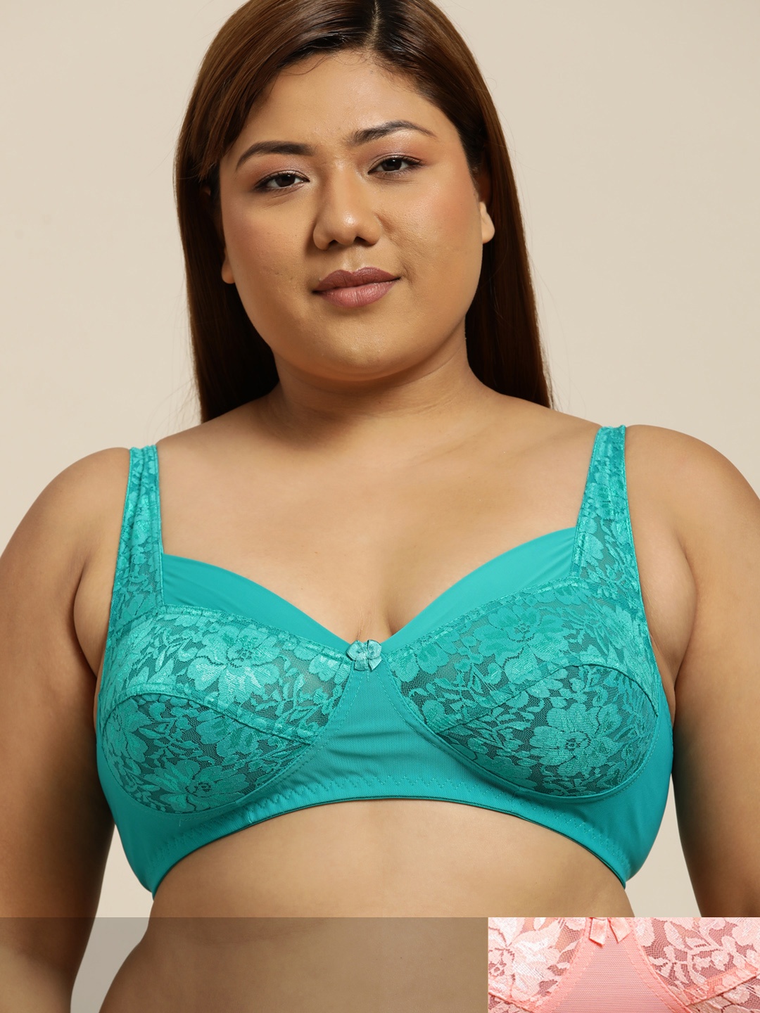 

Sztori Plus Size Pack Of 2 Floral Lace Everyday Bra, Peach