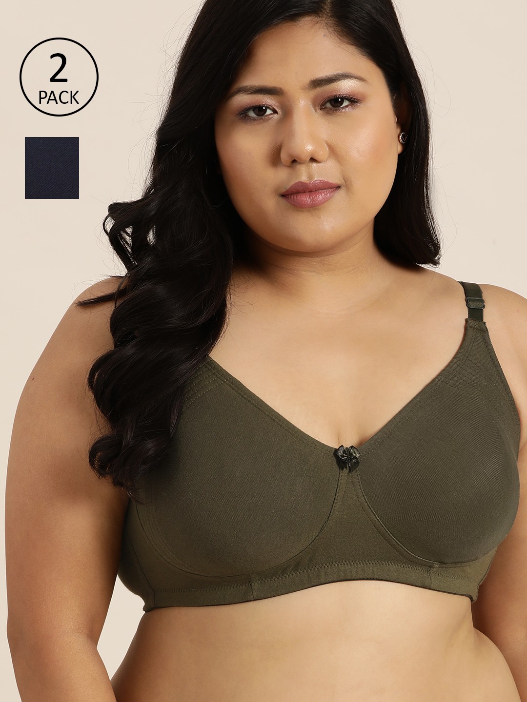 

Sztori Plus Size Pack of 2 Solid Full Coverage T-Shirt Bra, Navy blue