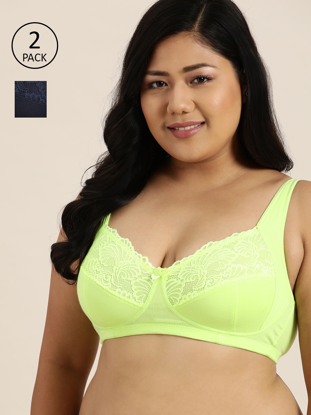 

Sztori Plus Size Pack of 2 Floral Lace Medium Coverage Everyday Bra, Navy blue