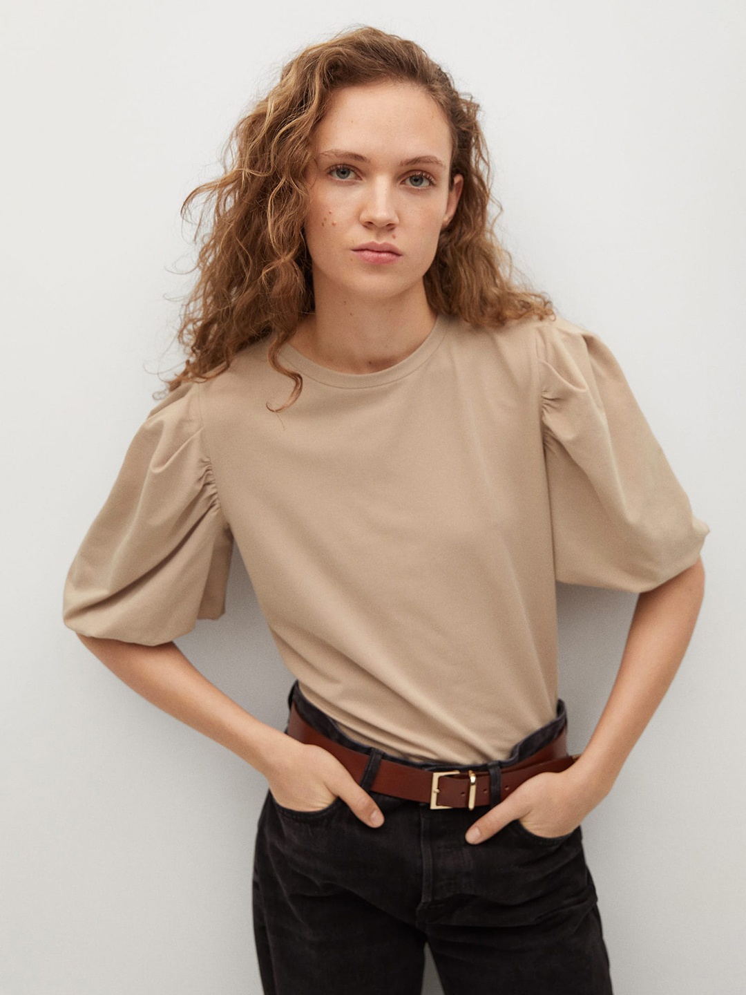 

MANGO Beige Puff Sleeves Sustainable Top