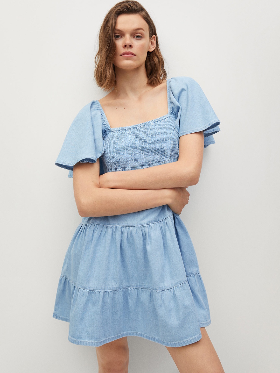 

MANGO Blue Pure Cotton Denim A-Line Dress