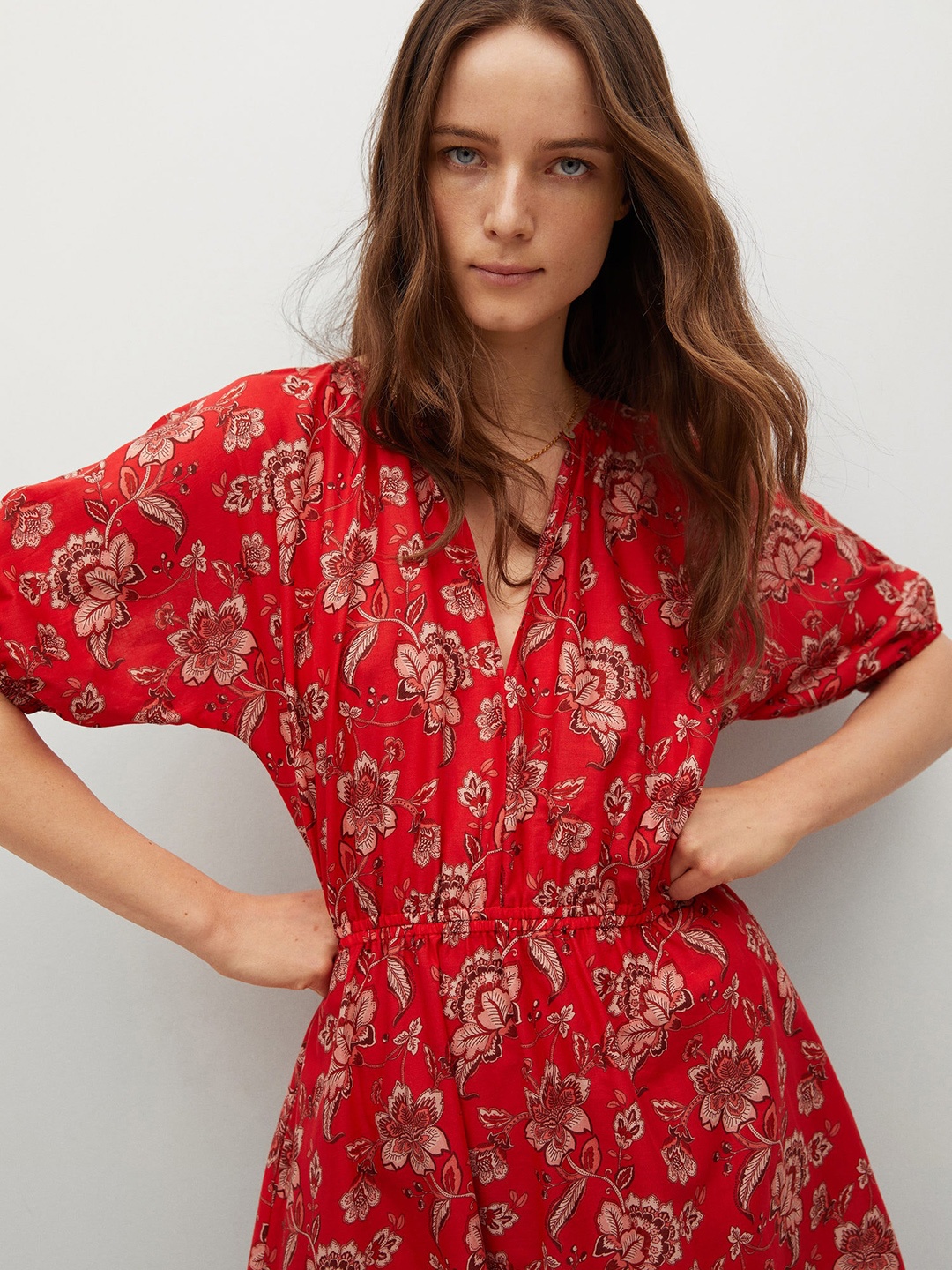 

MANGO Red & Beige Ethnic Motifs Printed Pure Cotton Maxi Dress