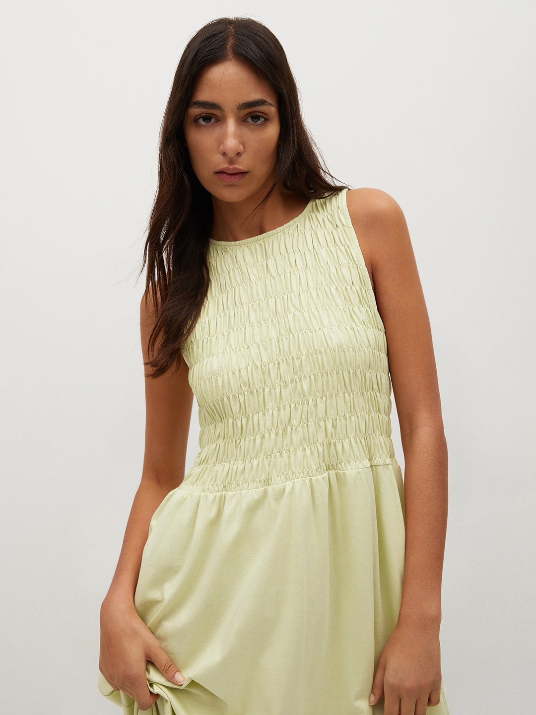 

MANGO Green Organic Cotton Solid A-Line Midi Dress