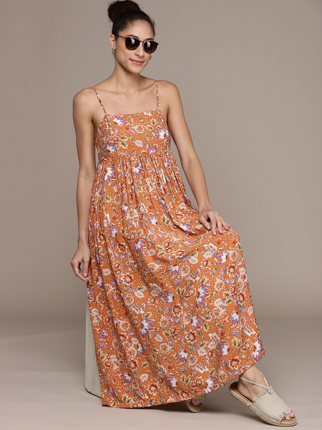 

MANGO Orange & White Floral Maxi Dress