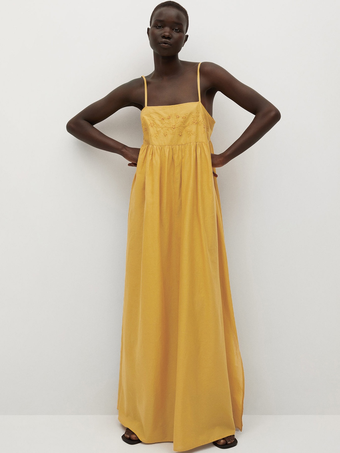 

MANGO Mustard Yellow Pure Cotton Solid Sustainable Maxi Dress
