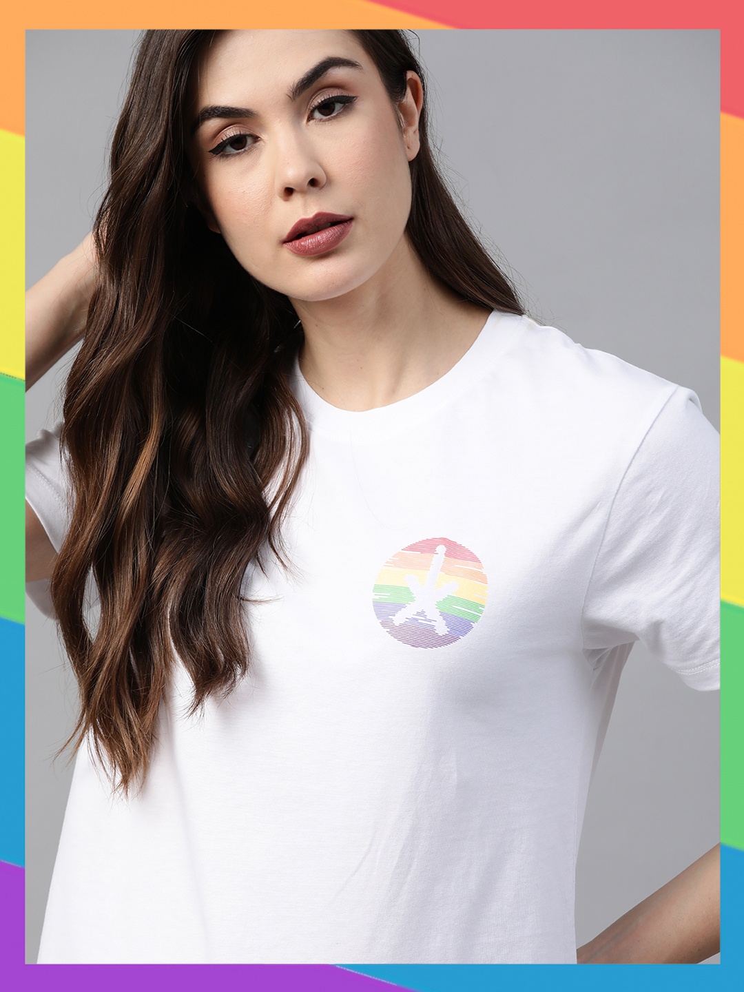 

Roadster Unisex Pride White & Red Pure Cotton Printed T-shirt