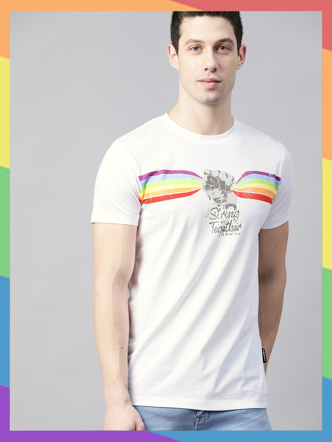 

Roadster Unisex Pride White Printed Cotton T-shirt