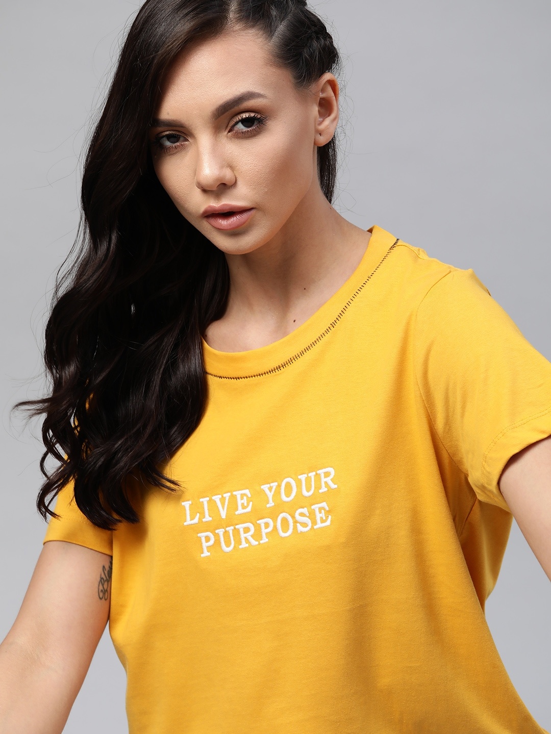 

Roadster Women Yellow Cotton T-shirt