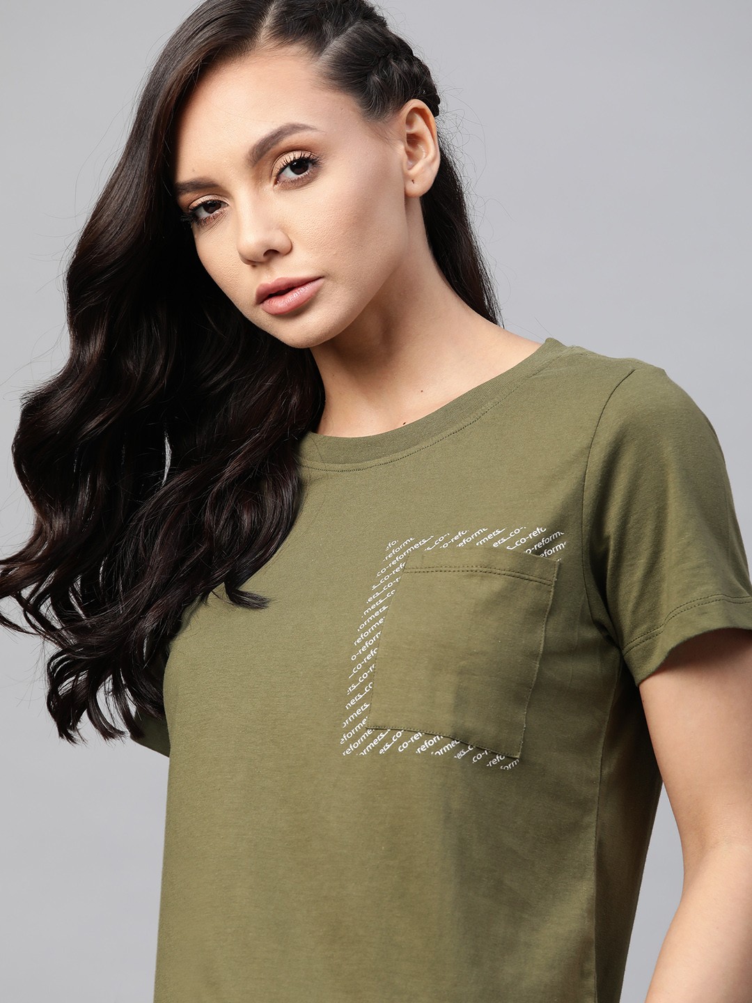 

Roadster Women Olive Green Cotton T-shirt