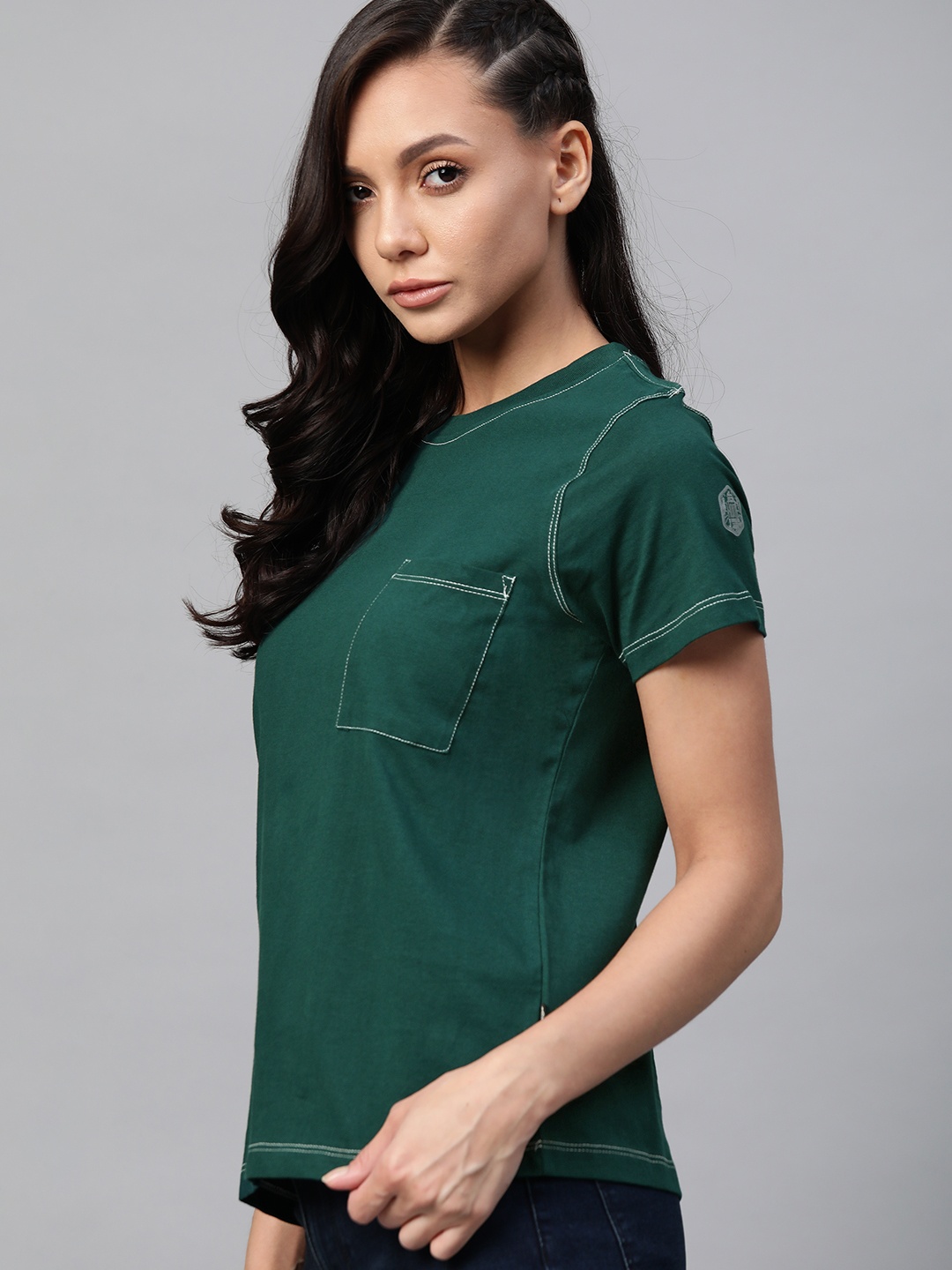 

Roadster Women Green Cotton T-shirt