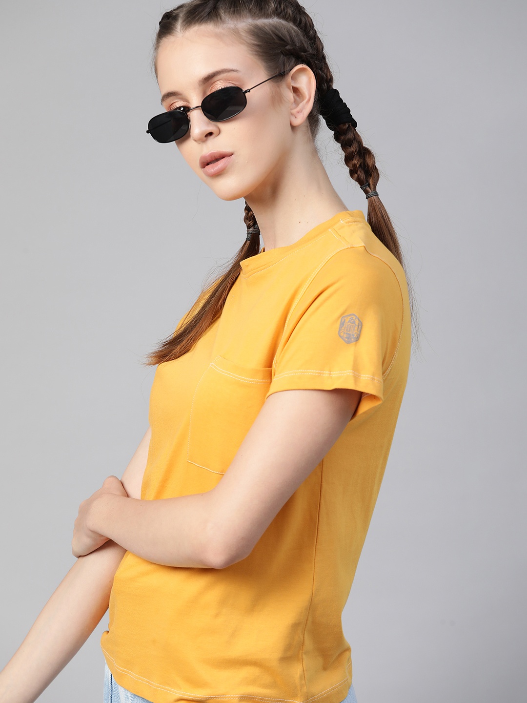 

Roadster Women Yellow Solid Pure Cotton T-shirt