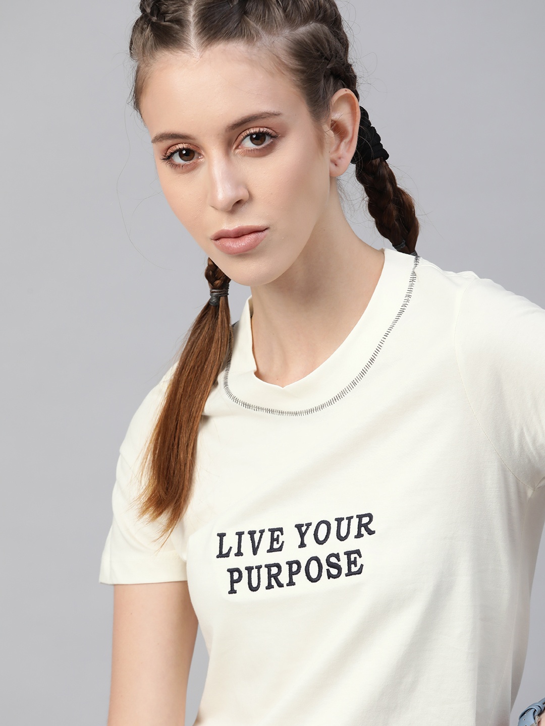 

Roadster Women White Black Typography Printed Pure Cotton T-shirt