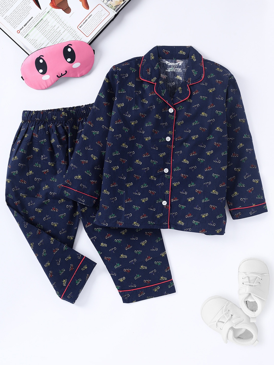 

FUNKRAFTS Unisex Kids Navy Blue Printed Cotton Night suit