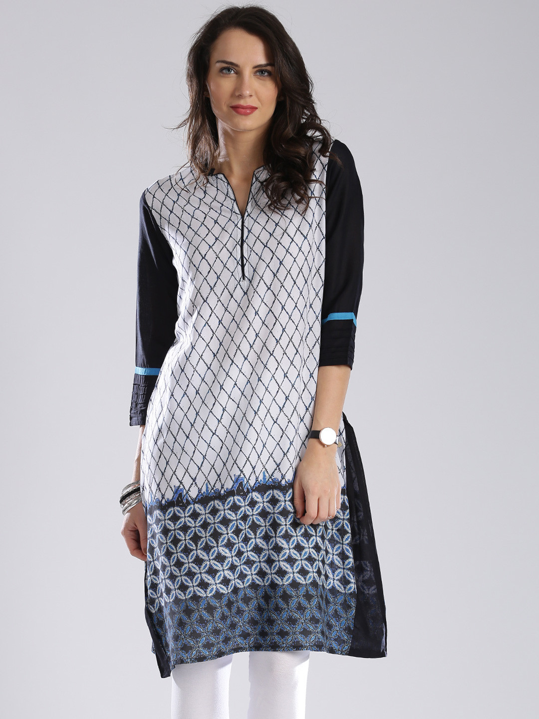 

IMARA White & Black Printed LIVA Kurta