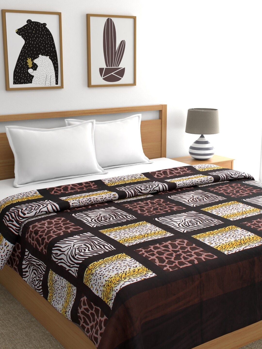 

Signature Brown & White Checked AC Room 380 GSM Double Bed Blanket