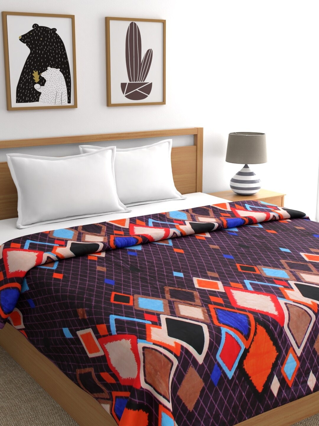 

Signature Purple & Orange Geometric AC Room 380 GSM Double Bed Blanket