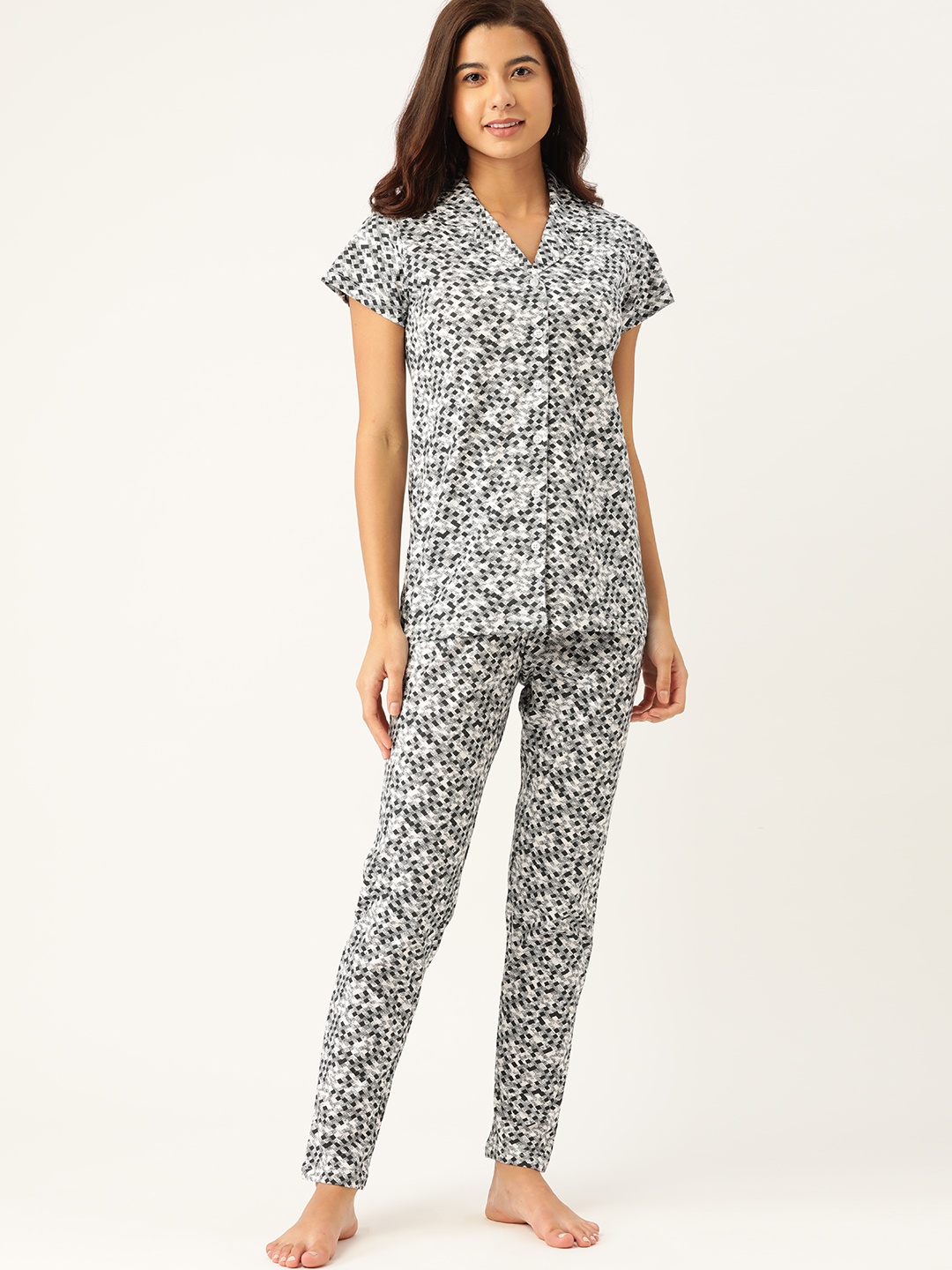 

ETC Women Black & White Printed Pyjamas Set