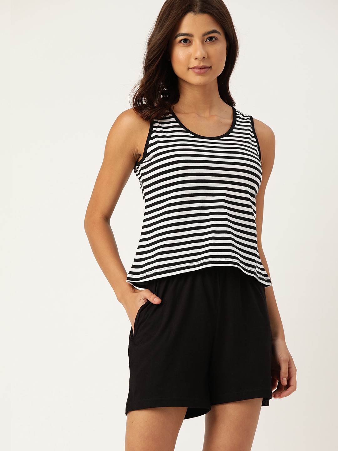 

ETC Women White & Black Pure Cotton Striped Night suit